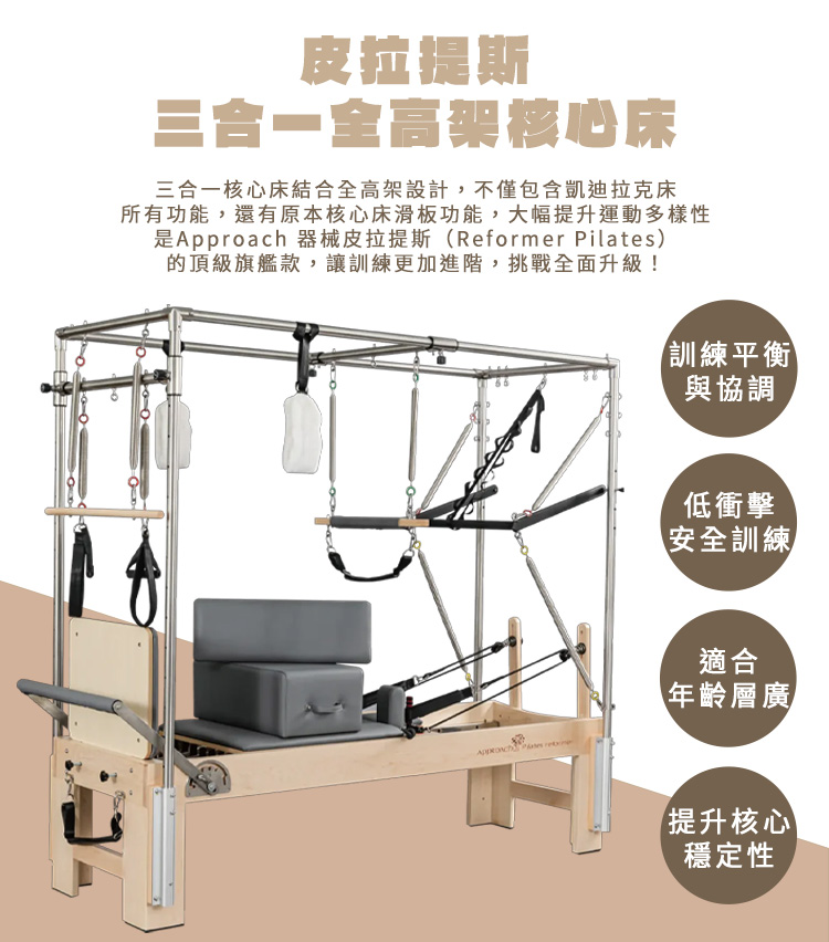 皮拉提斯全高架凱迪拉克核心床(三合一)-Approach Pilates Reformer